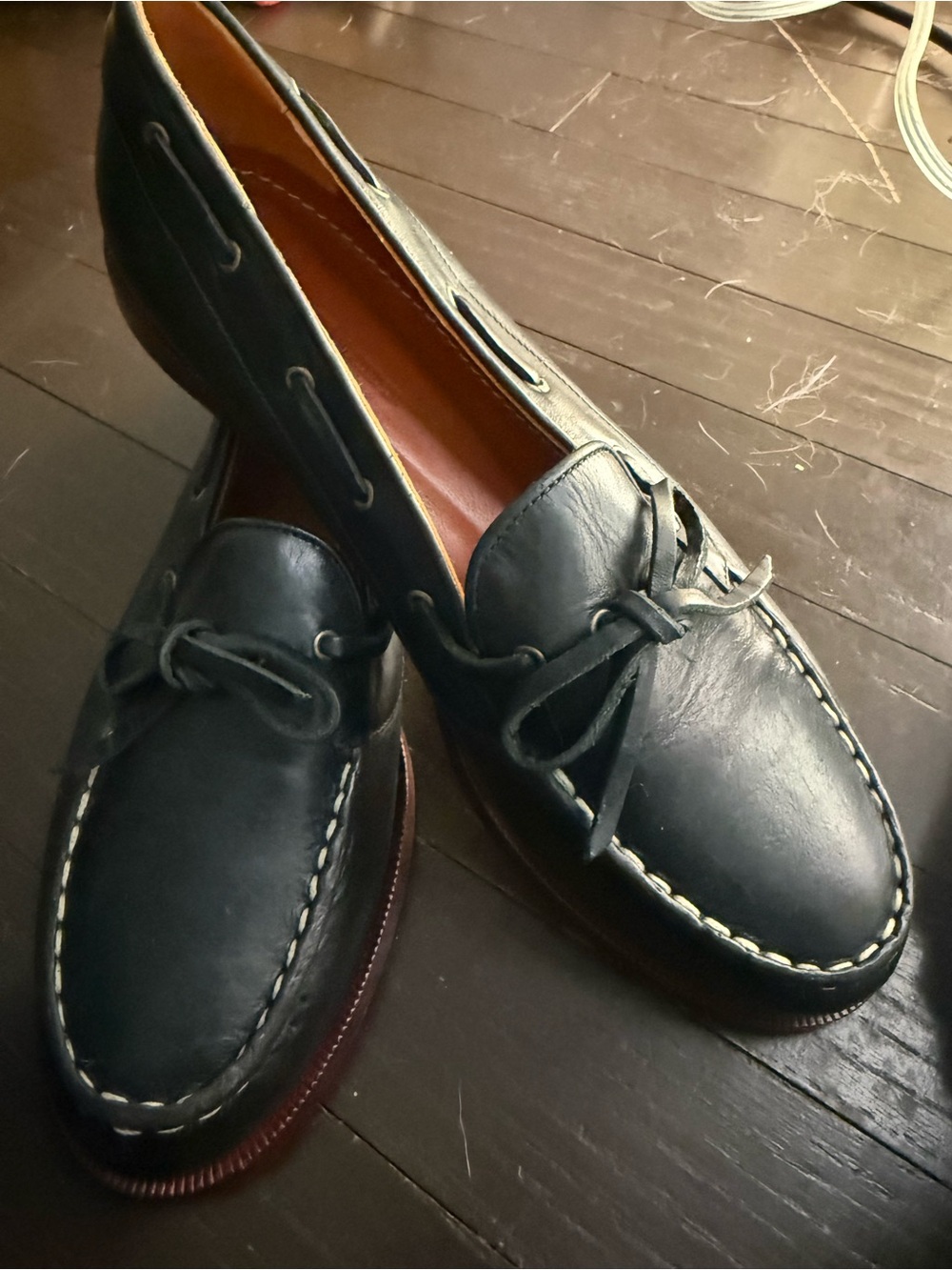 Polo by Ralph Lauren Dark Navy Leather Boat Shoes with White Stitching